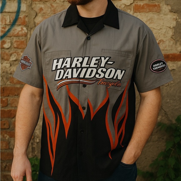Vintage Harley Davidson Screaming Eagle Flame Mechanics Shirt Men’s Medium - Picture 8 of 8
